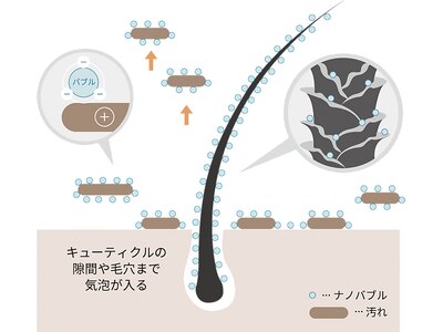 キューティクルの隙間や毛穴に入り込み皮脂汚れを除去できます。