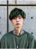 緑ハイライト/ベリーショート/ブリーチ/韓国マッシュ/ゆるスパ