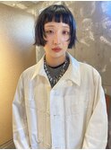 ボブパーマ/丸顔/前髪あり/ミニボブ/20代/結べる/内巻き