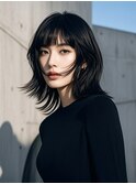 アンブレラカラーミディアムヘアショートカットセミロング50代