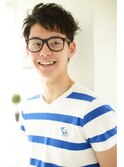 メガネ男子♪ツーブロックニュアンスパーマさわやかショート