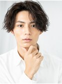 くせ毛風スパイラル/センターパートミディアムマッシュa南越谷