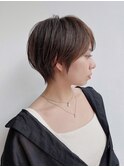 大人ショート前髪あり丸みひし形丸顔面長絶壁エラ張りK20240617