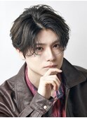 韓国マッシュフェザーパーマニュアンスパーマセンターパート黒髪
