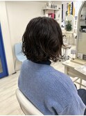 ミルクティーブロンド/ダークブルー/デジタルパーマ/新籾
