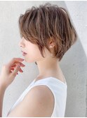 前髪 ショートヘア 小顔 イメチェン ピンクベージュ"