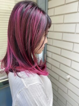 ポット バイ クレドガーデン 大宮東口店(pote by CRED GARDEN) セミロング個性派ピンクインナーカラー/モテ髪カタログ◎大宮