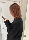 YOKE 大人ボブ切りっぱなしボブオレンジベージュ前髪あり外ハネ