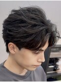 韓国へアカルマパーマワックスなしセンターパート黒髪ウルフ