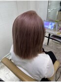 ピンクミルクティーベージュケアブリーチワンレンボブ小顔所沢