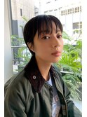 耳掛け丸みショートシースルーバング_ネイビーカラー