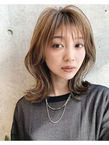 エインアンリー 表参道(AIN.ANLY.)&nbsp;顔周り小顔カットミディアム☆ハイライトカラーオリーブカラー