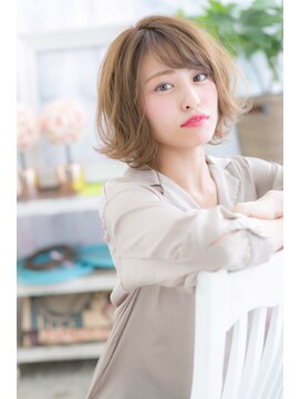 ミック ヘアアンドメイク アップ 駒込店(miq Hair&Make up) フレンチガーリーくせ毛風外ハネカールふわふわボブb1