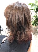 30代40代立体感ゆる巻きボブ×ピンクインナーカラー