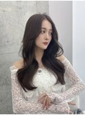 透明感グレージュ/韓国くびれヘア/顔周りカット/ロングレイヤー