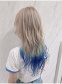 店長今里☆ホワイトカラーと毛先はブルーに☆