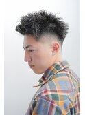 アップバングスキンフェードベリーショートアッシュブラック0402