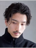 大分メンズ大人センターパートオールバックスパイラルパーマ