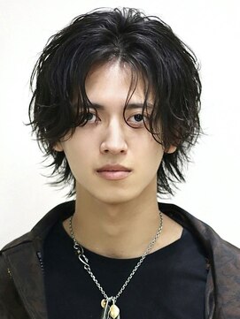 ベーア メロー(Bar mellow) 黒髪ミディアムレイヤーウルフ波巻きミックスパーマ