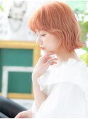 くせ毛風フェザーボブ×オレンジベージュb上尾10代20代30代