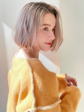 ハニーシブヤ(HONEY shibuya) 大人可愛いかきあげバングニュアンスカール無造作顎ラインボブ☆