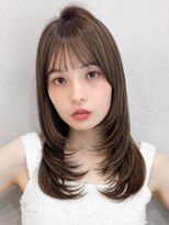 薄めバングチェリーブラウンデジタルパーマエアリーカール