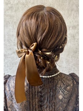 スタイル 横浜(STYLE) 結婚式お呼ばれ編み込みシニヨン／ヘアセット/リボン/アレンジ