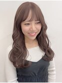 ハイトーンロングレイヤーコーラルピンク前髪イメチェン10代20代