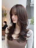 バタフライカットハッシュカットマレットヘアチェリーレッド