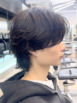 フィフス 大分(fifth) 大分フェザーパーマメンズカットセンターパートマッシュウルフ