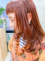 オレンジカラー、オレンジベージュ、ワイドバング、ウルフカット