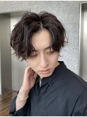 波巻きツイストスパイラルパーマツーブロック刈り上げ