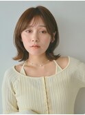 レイヤーボブハッシュカット シースルーバング ミルクベージュ