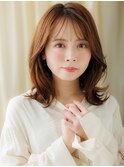 オレンジベージュくびれミディアムロングウルフZ上尾30代40代