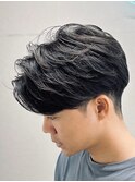 ダークアッシュニュアンスパーマ韓国マッシュベリーショート