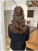 ツヤツヤリボンハーフアップ