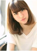 ■SOLセンター南・1-5■斜めバンググレーベージュ小顔セミディ