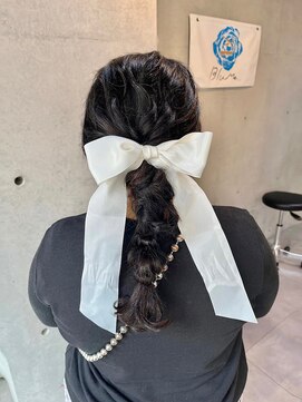編み下ろし/お呼ばれヘア/リボンアレンジ