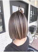 大人可愛い丸みボブベージュハイライト20代30代40代