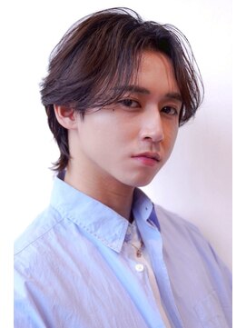 ハバナ 渋谷(HAVANA) メンズ波巻きセンターパート韓国風黒髪ツーブロックマッシュ