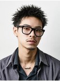 スパイキーショート刈り上げフェードツーブロック七三パーマ