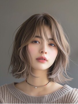 クシュ 所沢西口エミテラス前店(kusyu...) ウルフパーマダークブルーゆるふわボブひし形ショートボブ所沢