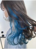 韓国風インナーカラー/イヤリングカラー×ブルーカラー
