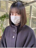 △小顔カットぱっつん前髪髪質改善ロブヘアミディアムヘア