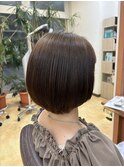 大人可愛い小顔丸みショートボブ×ナチュラルブラウン艶カラー