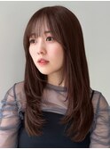 顔周りレイヤーカットくびれヘアミルクティーベージュカラー