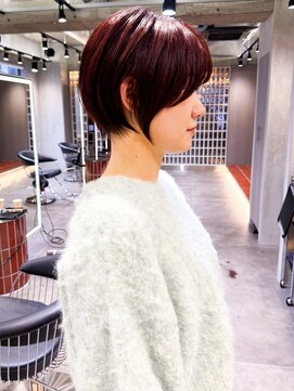 ロンド エメ 柏(Lond aimer) ミニウルフチェリーブラウンブリーチなしショートボブ前髪/柏柏