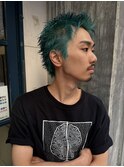メンズスパイキーショートブルーブラックターコイズヘア