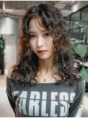 ロングおくれ毛ココアベージュ小顔_F1319
