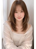前髪顔まわり小顔似合わせミディアムレイヤーグレージュカラー！